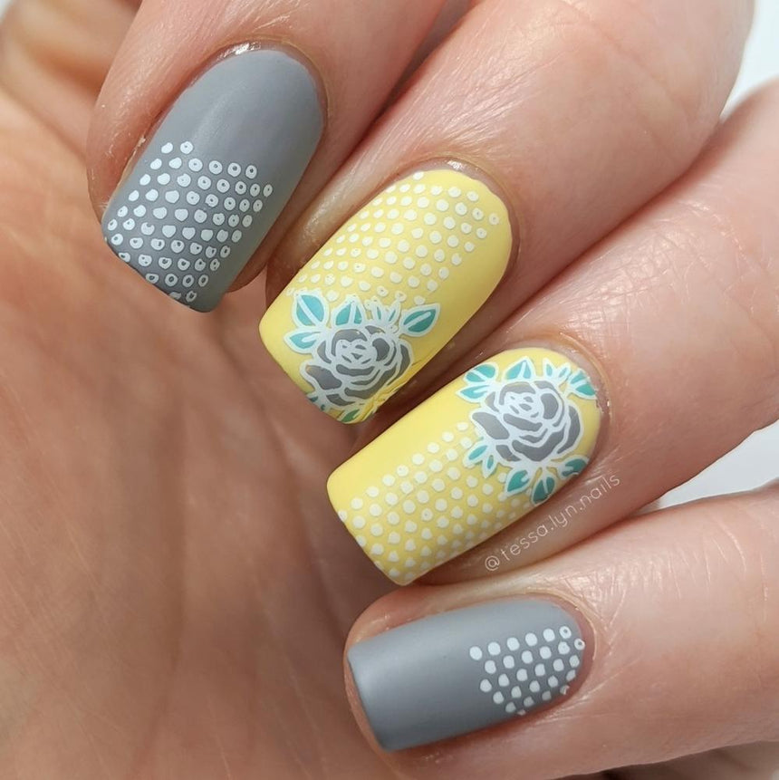 Maniology manicure featuring Grey Joy stamping polish