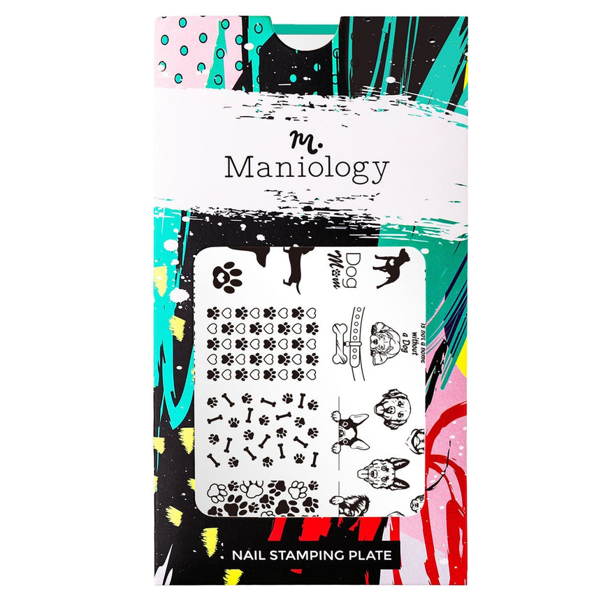 A nail stamping plate with custom-made dog-themed designs by Maniology (m097).