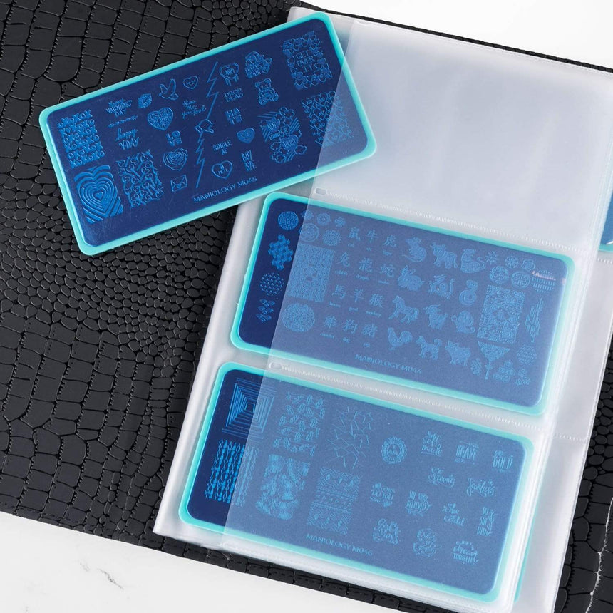 Faux Leather Envelope Style XL Nail Stamping Plate Organizer Case-Black Croc inspired by the structural lines of a clutch with (48) slots.