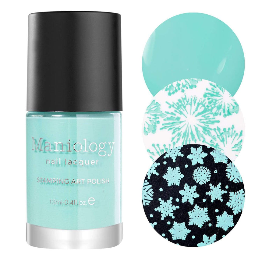 An icy teal blue Stamping Polish Frosty (B306) featuring a beautiful cream finish, perfect for chillin' anytime of year.