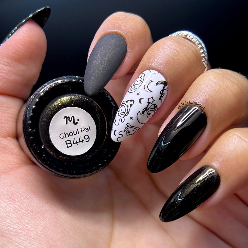Ghoul Pal (B449) - Black Shimmer Stamping Polish