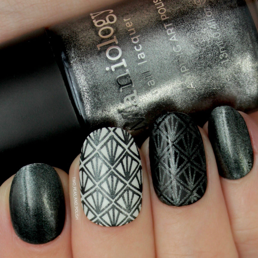 Grimm's Nightfall: Mirror, Mirror (B220)- Smoky Black Metallic Stamping Polish