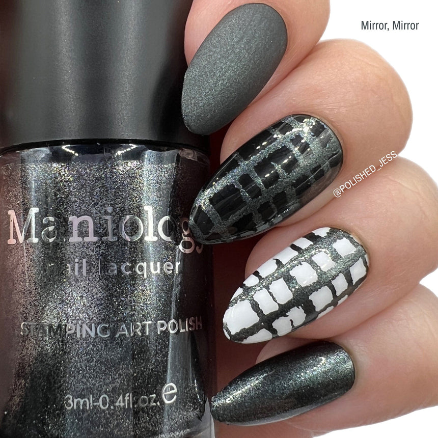 Grimm's Nightfall: Mirror, Mirror (B220)- Smoky Black Metallic Stamping Polish