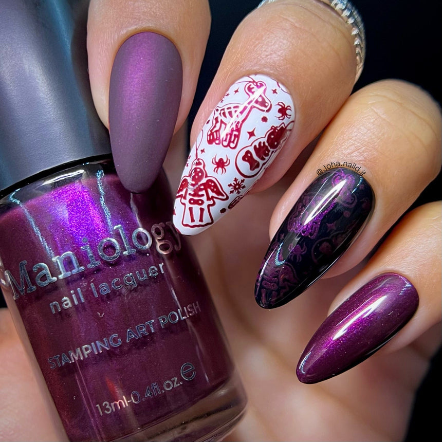 Hail Santa (B450) - Pearl Dark Plum Red Stamping Polish