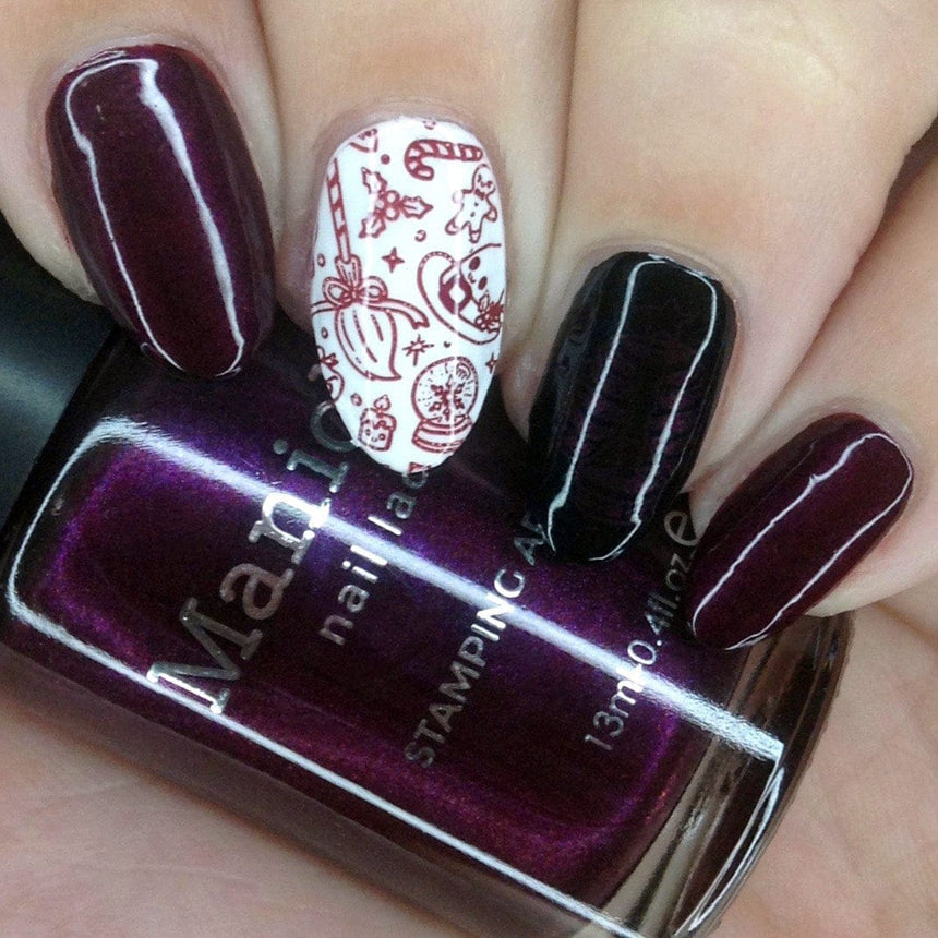 Hail Santa (B450) - Pearl Dark Plum Red Stamping Polish