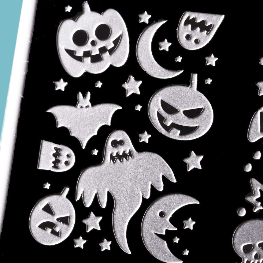 A nail stamping plate with a spooky ghosts, happy ghosts, chubby ghosts, and even more ghosts galore designs by Maniology (m056).