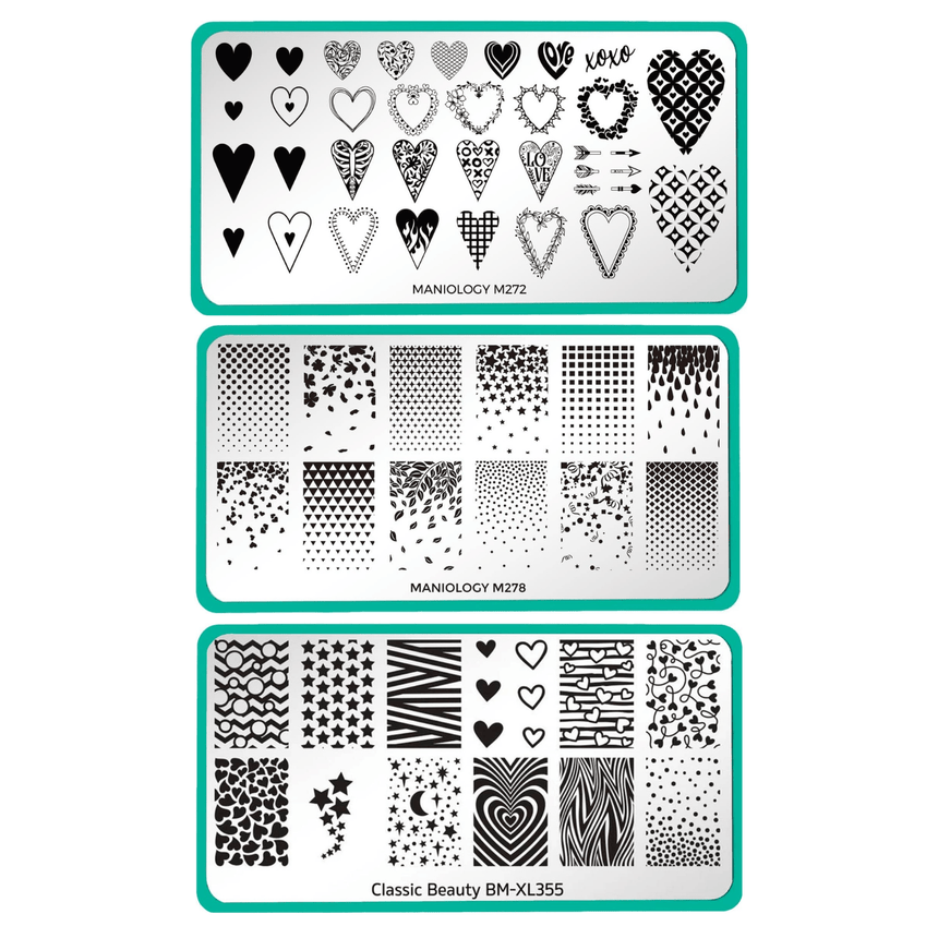 Classic Gradients & Hearts: Set of 3 Nail Stamping Plates