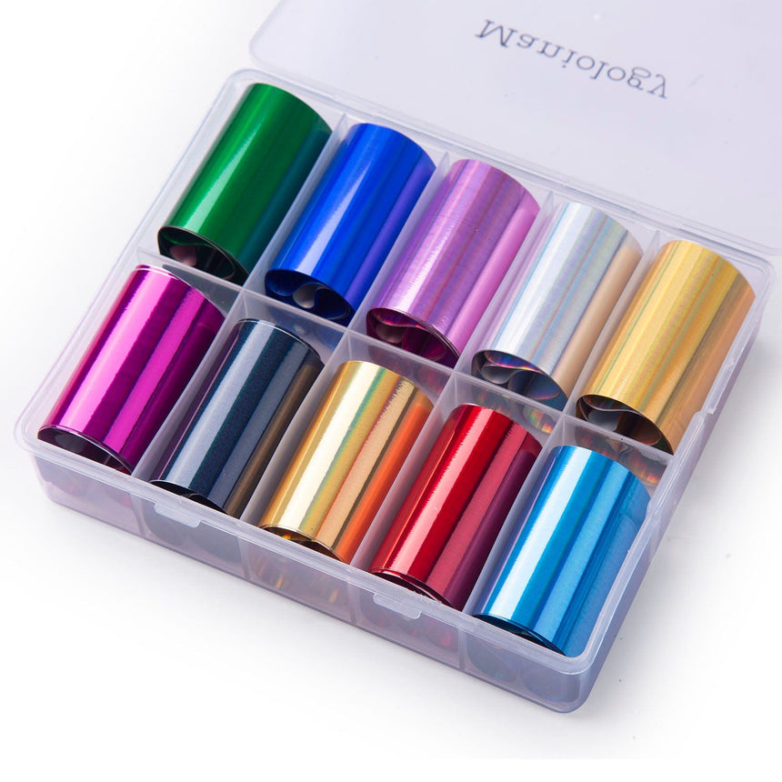10pc Linear Holographic Nail Art Foil Sheets Set