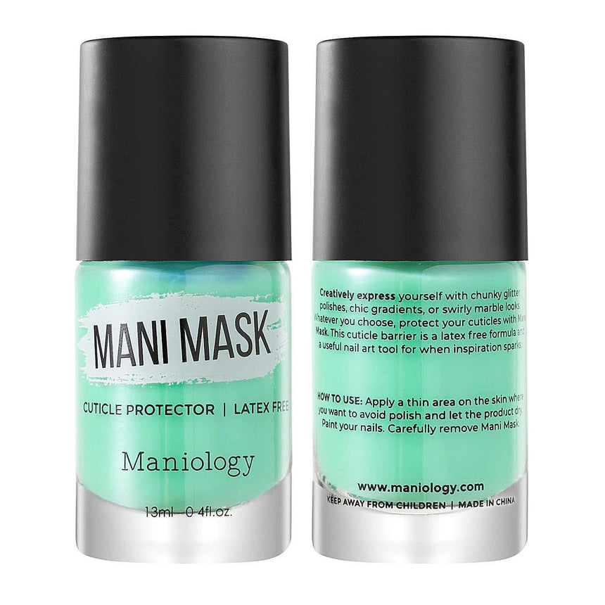 A Latex-Free Mani Mask Liquid Cuticle Protector that will help to make clean-up time quicker and easier and comes with 13ml (0.4 fluid ounces) of liquid cuticle barrier.