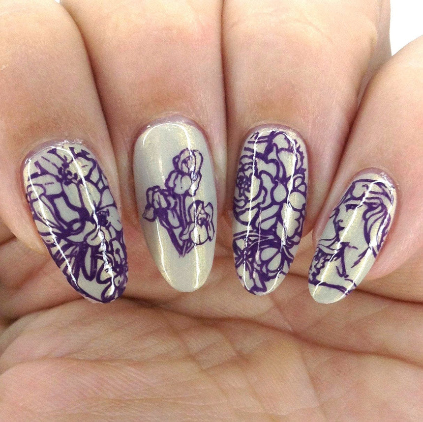 Baroque (B421) - Cream Purple Stamping Polish