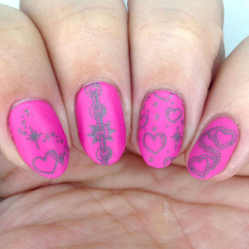 Pumps (B463) - Cream Hot Pink Stamping Polish