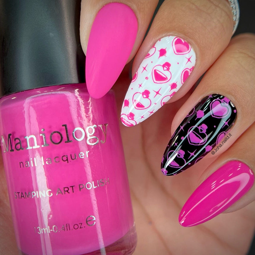Pumps (B463) - Cream Hot Pink Stamping Polish