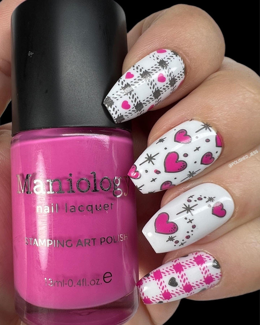 Pumps (B463) - Cream Hot Pink Stamping Polish