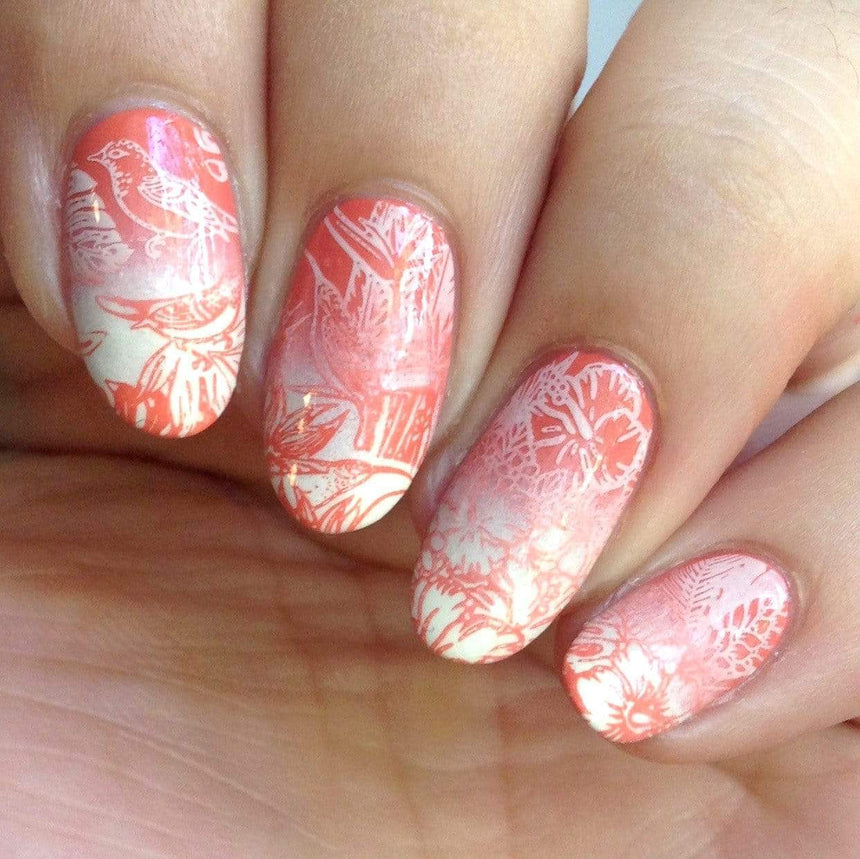 A manicured hand made with Creamy Custard Stamping Polish Coconut (B268) by Maniology.