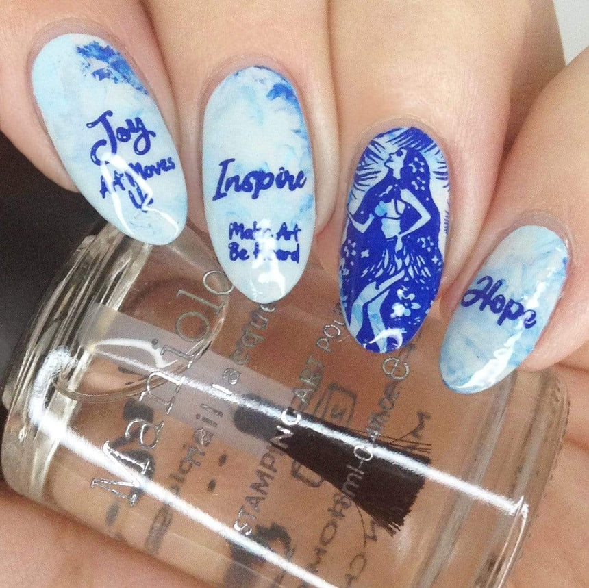 Manicure featuring Maniology Royal Blue stamping polish b375