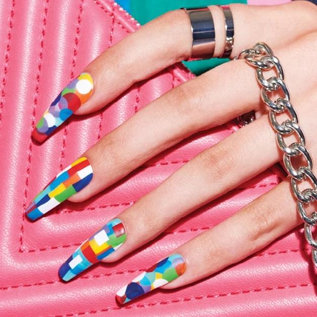 A manicured hand with Shape Nouveau: Back to Basics design by Maniology (BM-XL501).