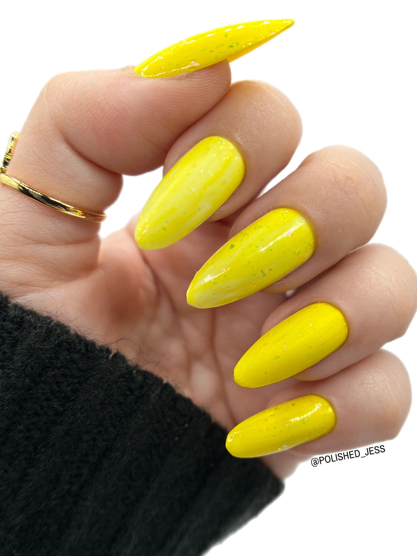 Songbird: Yellow Canary (P144) - Yellow Jelly Flakies Topper Nail Polish