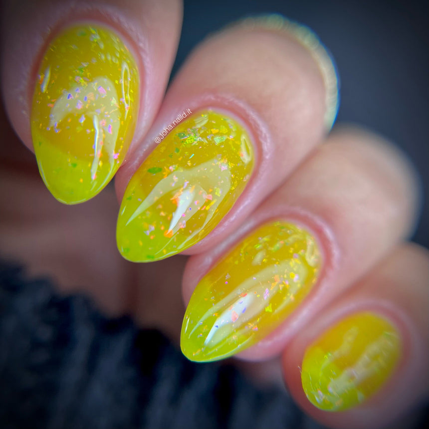Songbird: Yellow Canary (P144) - Yellow Jelly Flakies Topper Nail Polish