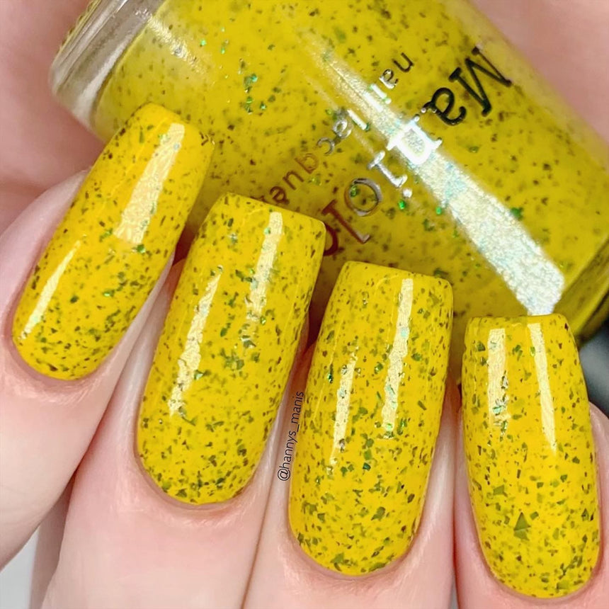Spring Sonata: Dandelion (P126) - Mustard with Glitter Flakies Nail Polish