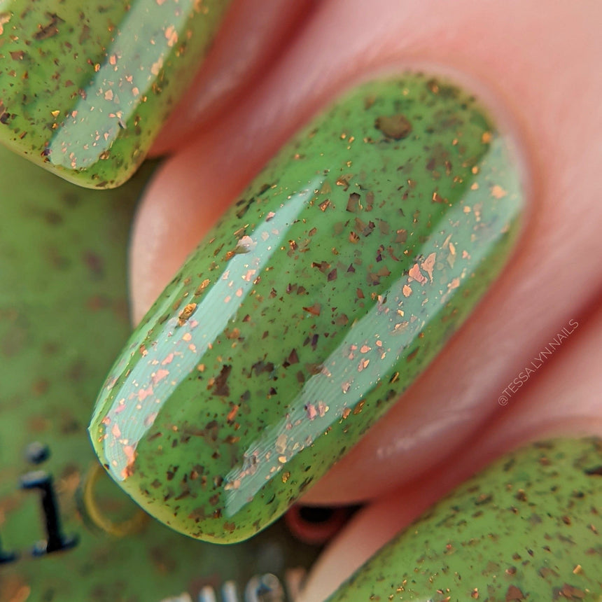 Spring Sonata: Grassy Patch (P127) - Green w/Glitter Flakies Nail Polish