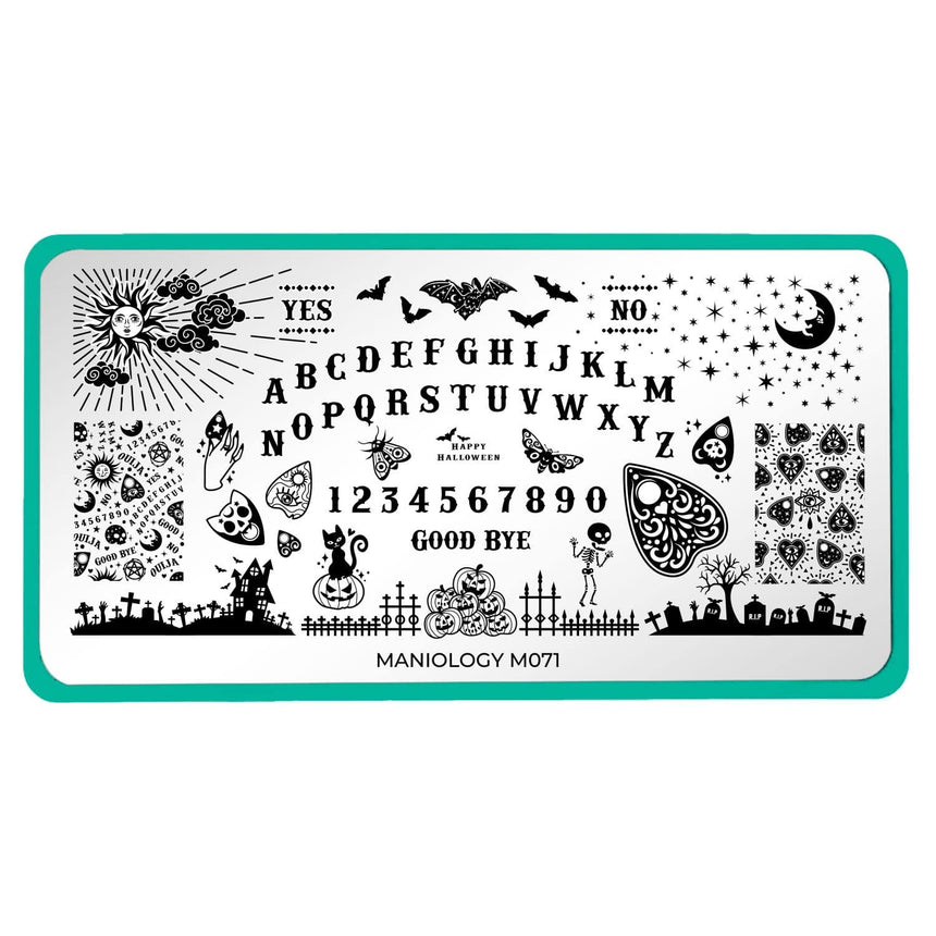 A nail stamping plate with Ouija inspired designs by Maniology (m071).