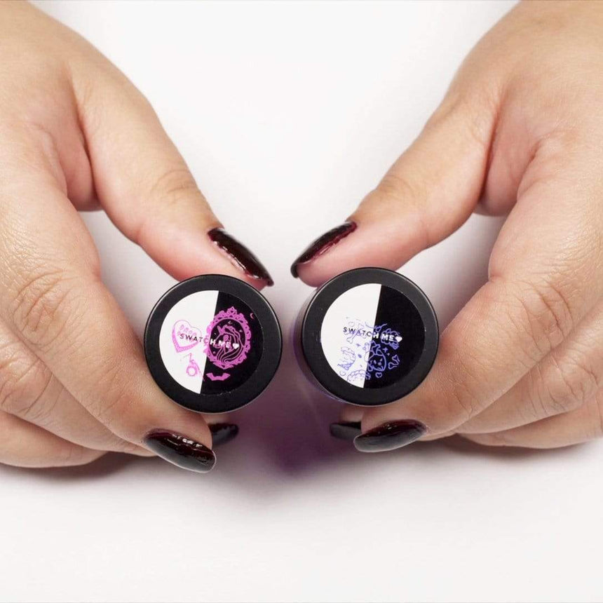 Swatch Me stickers set that comes with 50 black/white stickers made for swatching polishes by Maniology.