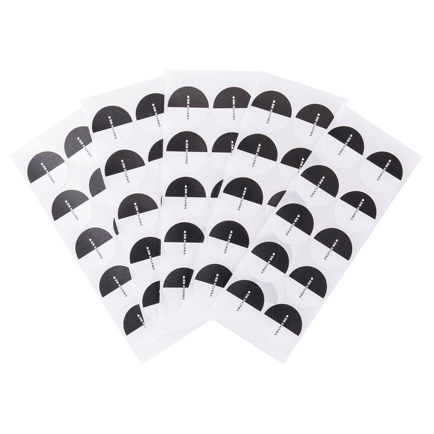 Swatch Me stickers set that comes with 50 black/white stickers made for swatching polishes by Maniology.