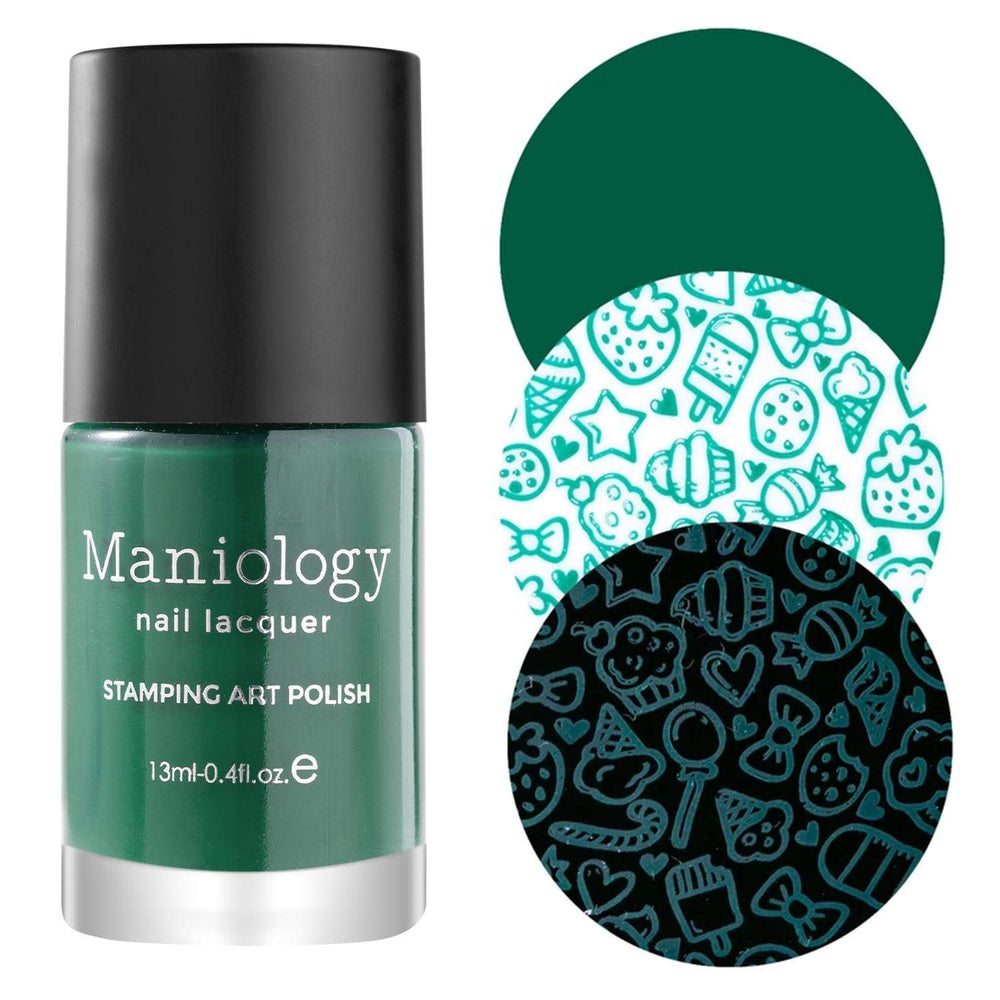 A Deep Emerald Green Cream Stamping Polish inspired by the aforenamed silky green copper mineral from The Gardener collection Malachite (B244) by Maniology.