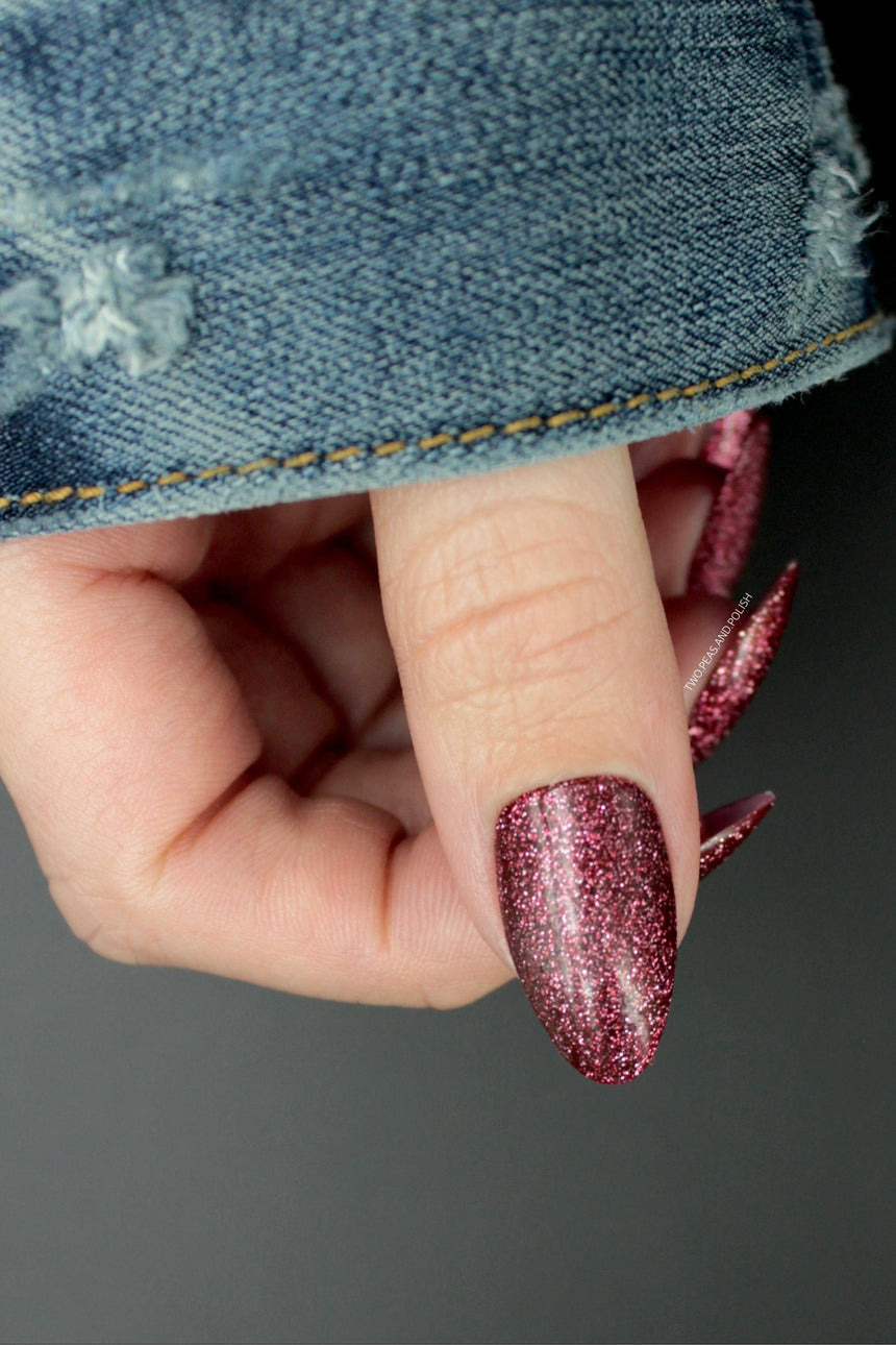 Tinseltown: Fame (P141) - Semi Sheer Dark Red with Glitter Nail Polish
