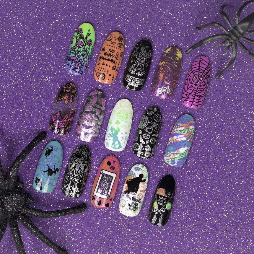 Manicured nail art tips made with Totally Tubular Collection stamping polish by Maniology.