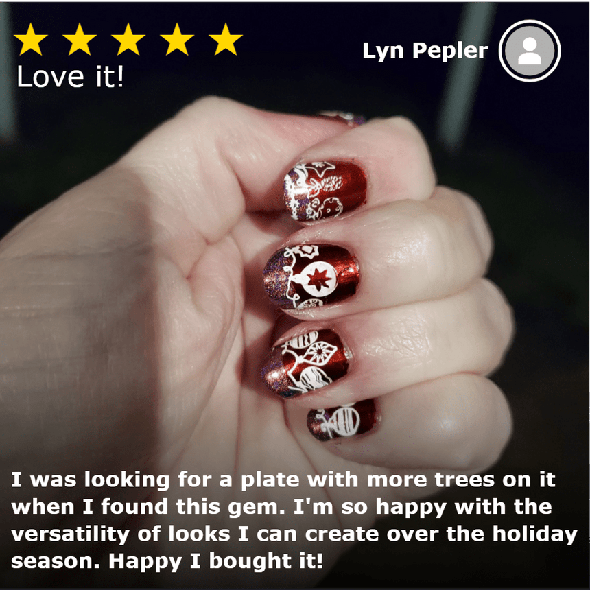 Winter Occasions XL: Snowy Forest/Hung With Care (m171) - Nail Stamping Plate