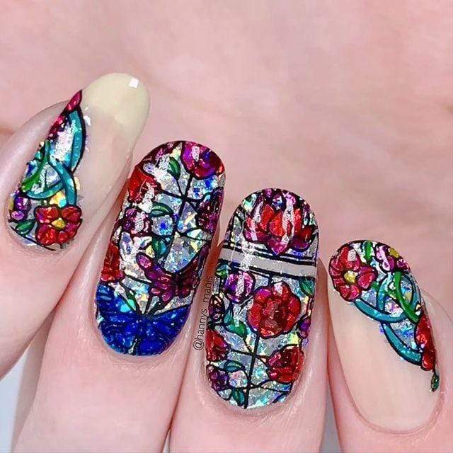 Stained Glass: Petal Pane (MXM056) - Nail Stamping Plate