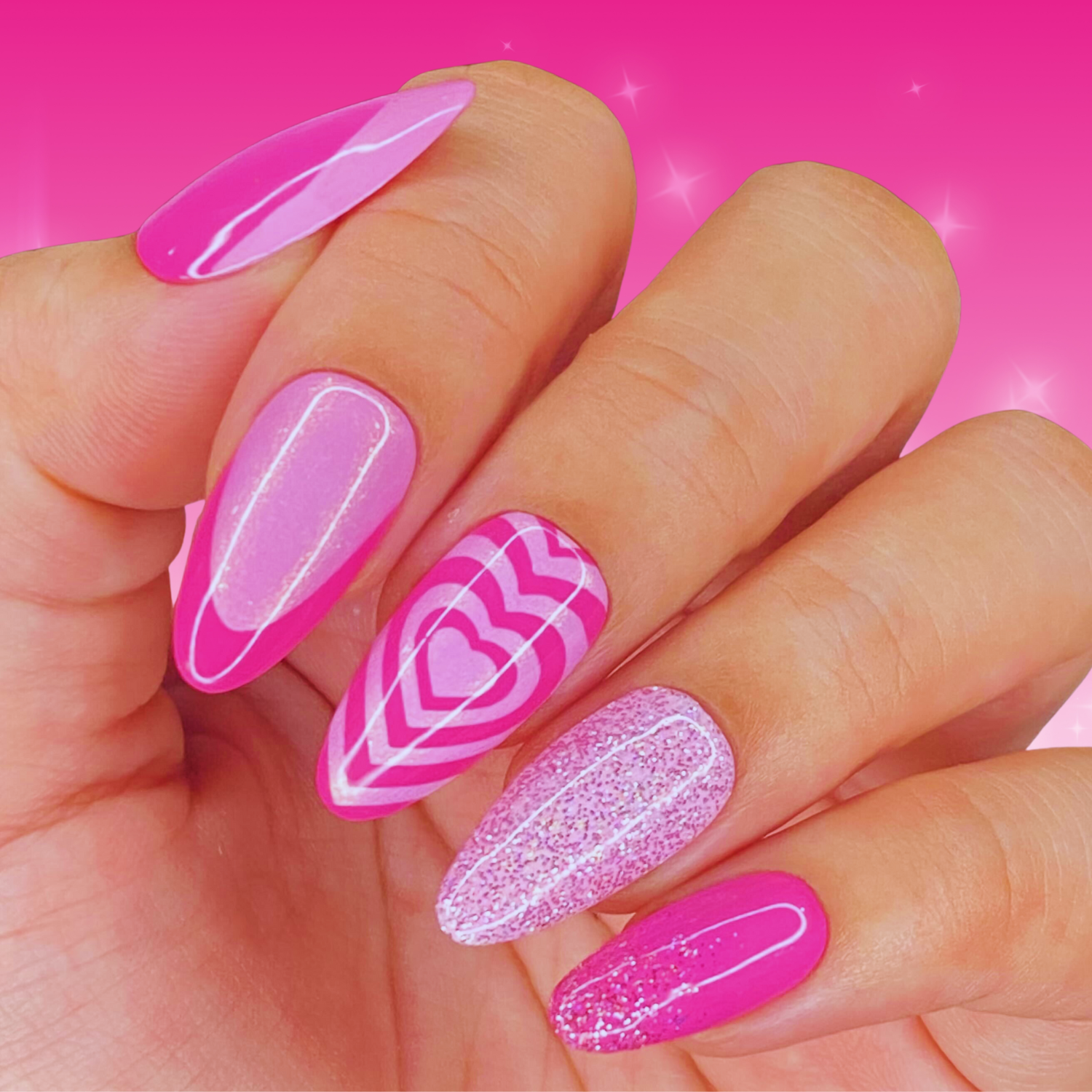 Pink & Purple Abstract Swirly Nail Art Press on Nails styled in