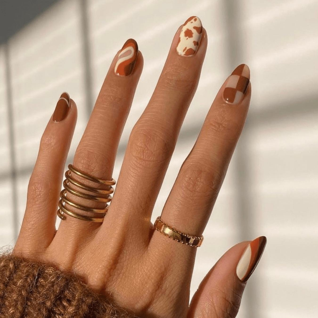 Press on Nails Rose Gold Fall Autumn Nails With Designs Stick on Nails Glue  on Nails Fake Nails And - Etsy