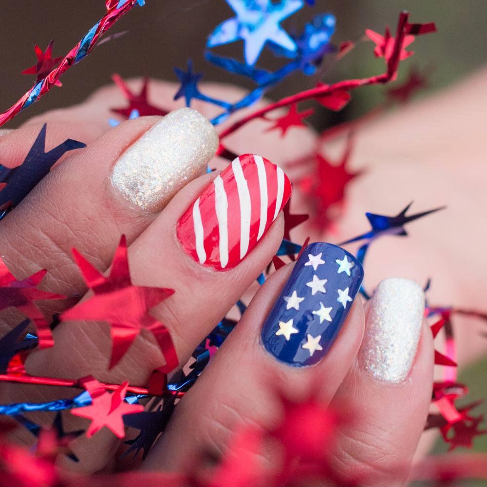 Amazon.com: 4th of July Press on Nail Short Independence Day Fake Nails Red  Blue Star Flag Nude Nail Desgn French Tips for Acrylic Nail Patriotic  American Nail Decor Glue on Nail July