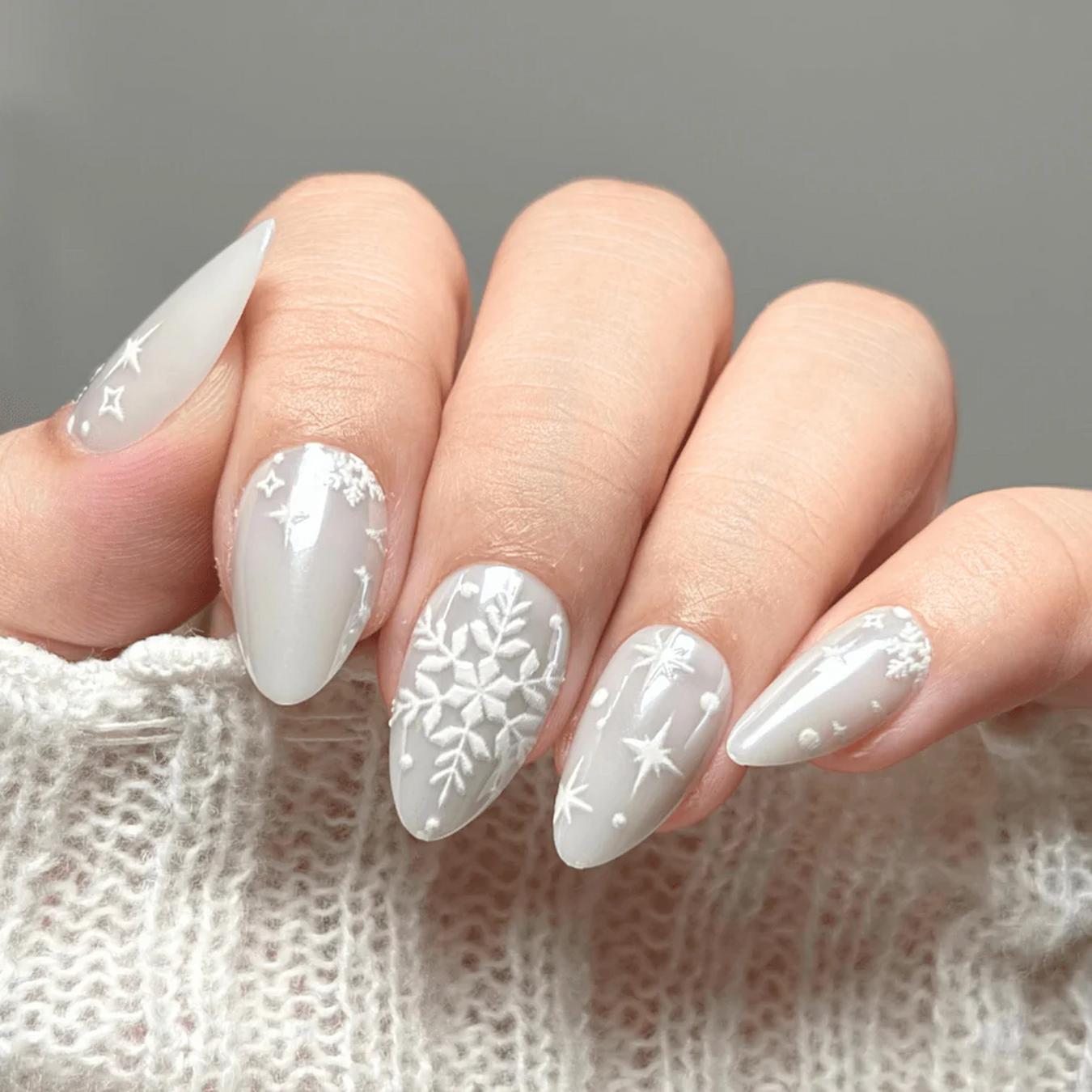 Snowflake Crystal Embossed Nails That Shine