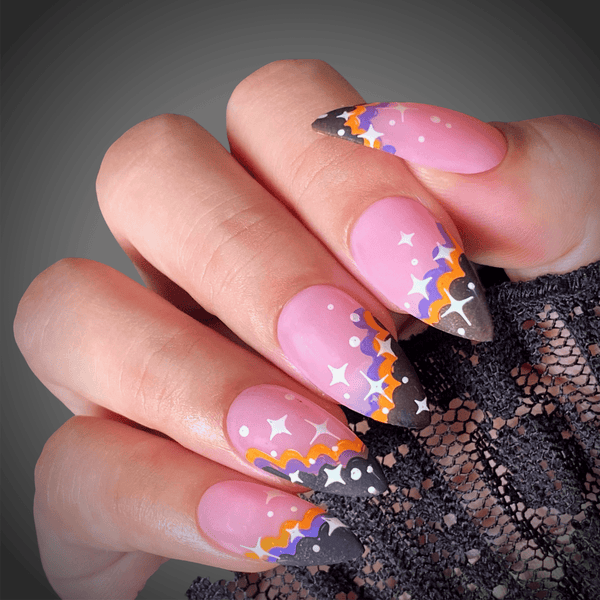 Spooky French tip stamped manicure
