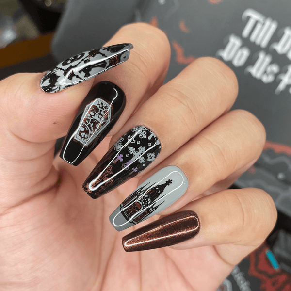 Graveyard stamped manicure