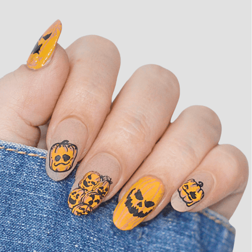 Jack-o-lantern stamped manicure