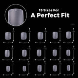 300pcs Full Cover Nail Tips for Extension in 15 Sizes - XS Square