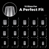300pcs Full Cover Nail Tips for Extension in 15 Sizes - XS Coffin