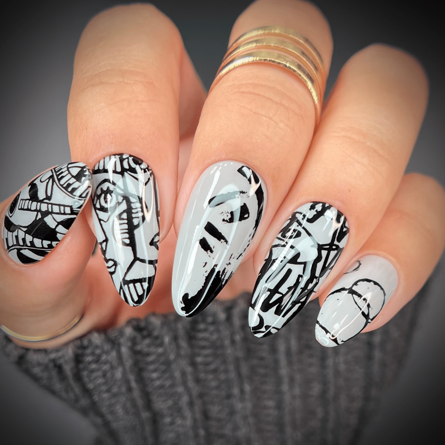 Abstract Stenciled Nail Art That Stuns