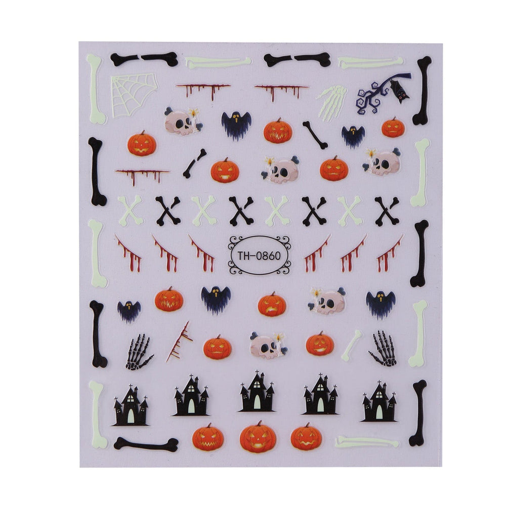 Bones & Pumpkins (TH-0860) - Glow In The Dark Nail Art Sticker Sheet