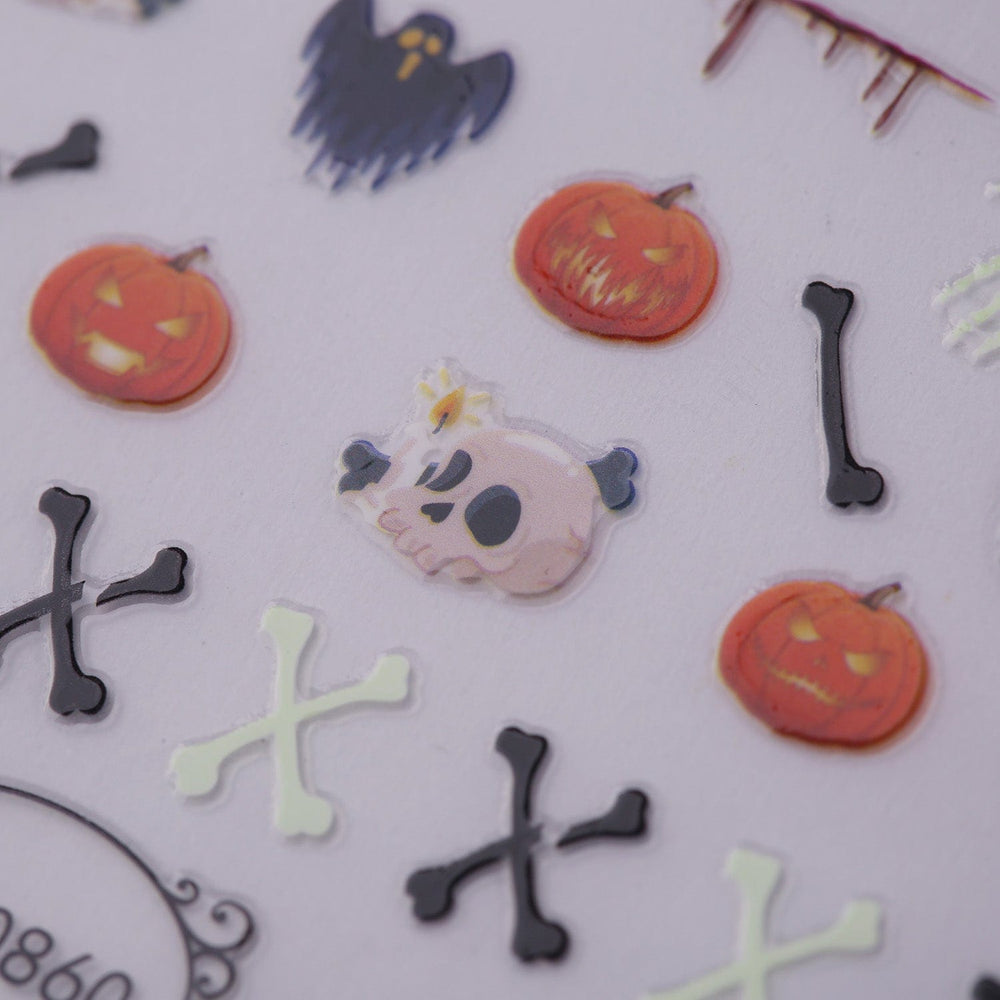 Bones & Pumpkins (TH-0860) - Glow In The Dark Nail Art Sticker Sheet