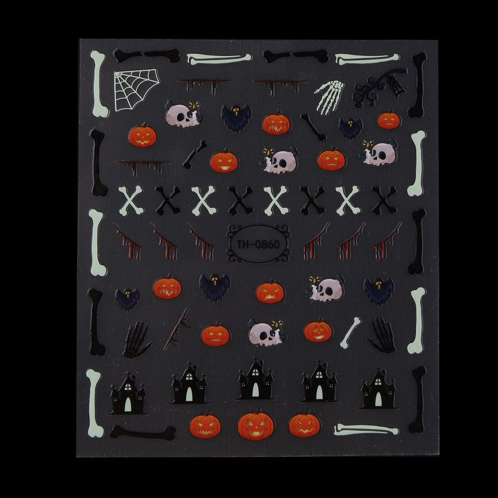 Bones & Pumpkins (TH-0860) - Glow In The Dark Nail Art Sticker Sheet