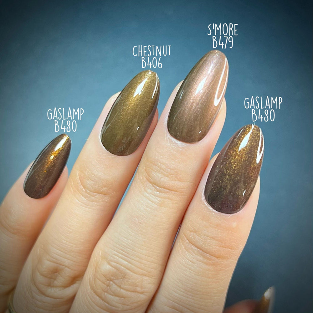 Mani x Me August 2023: Gaslamp (B480) - Chocolate Brown with Gold Shimmer Stamping Polish