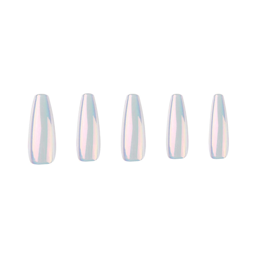 Iridescent Clear Press On Nails - Medium Coffin