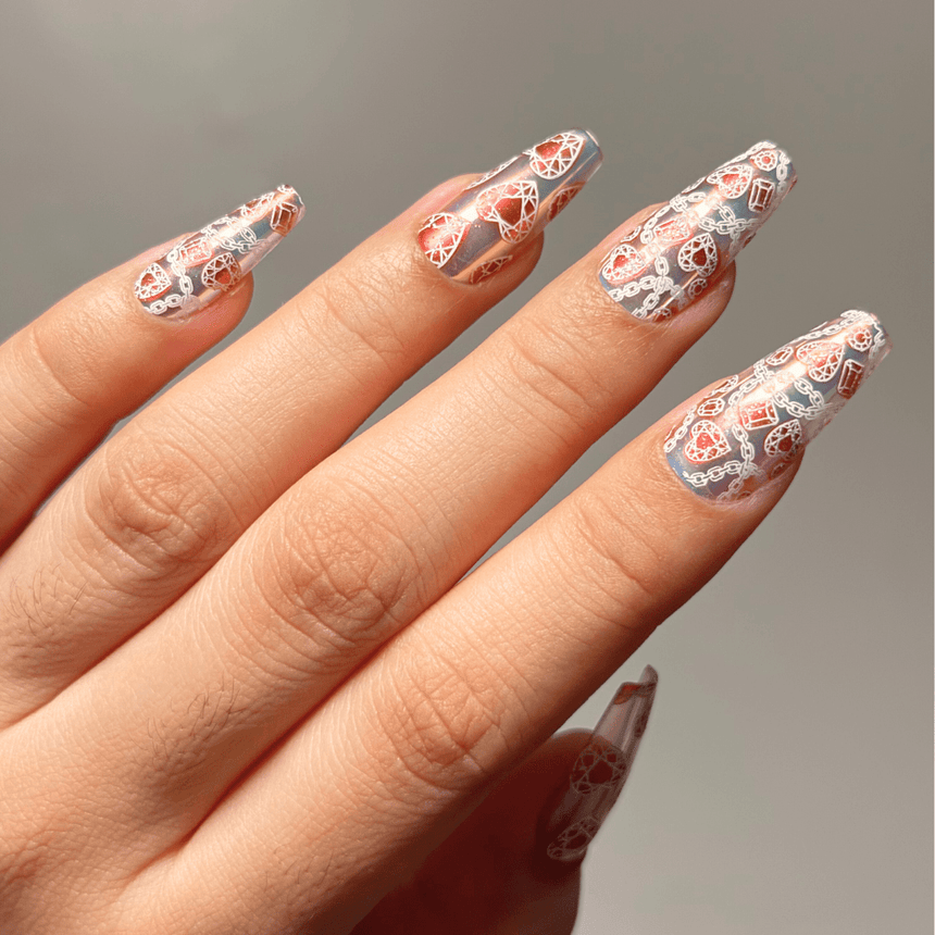 Iridescent Clear Press On Nails - Medium Coffin