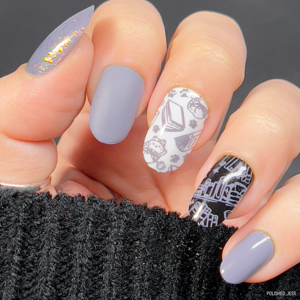 Mani x Me January 2024: Literary Classic (B502) - Cream Gray Stamping Polish