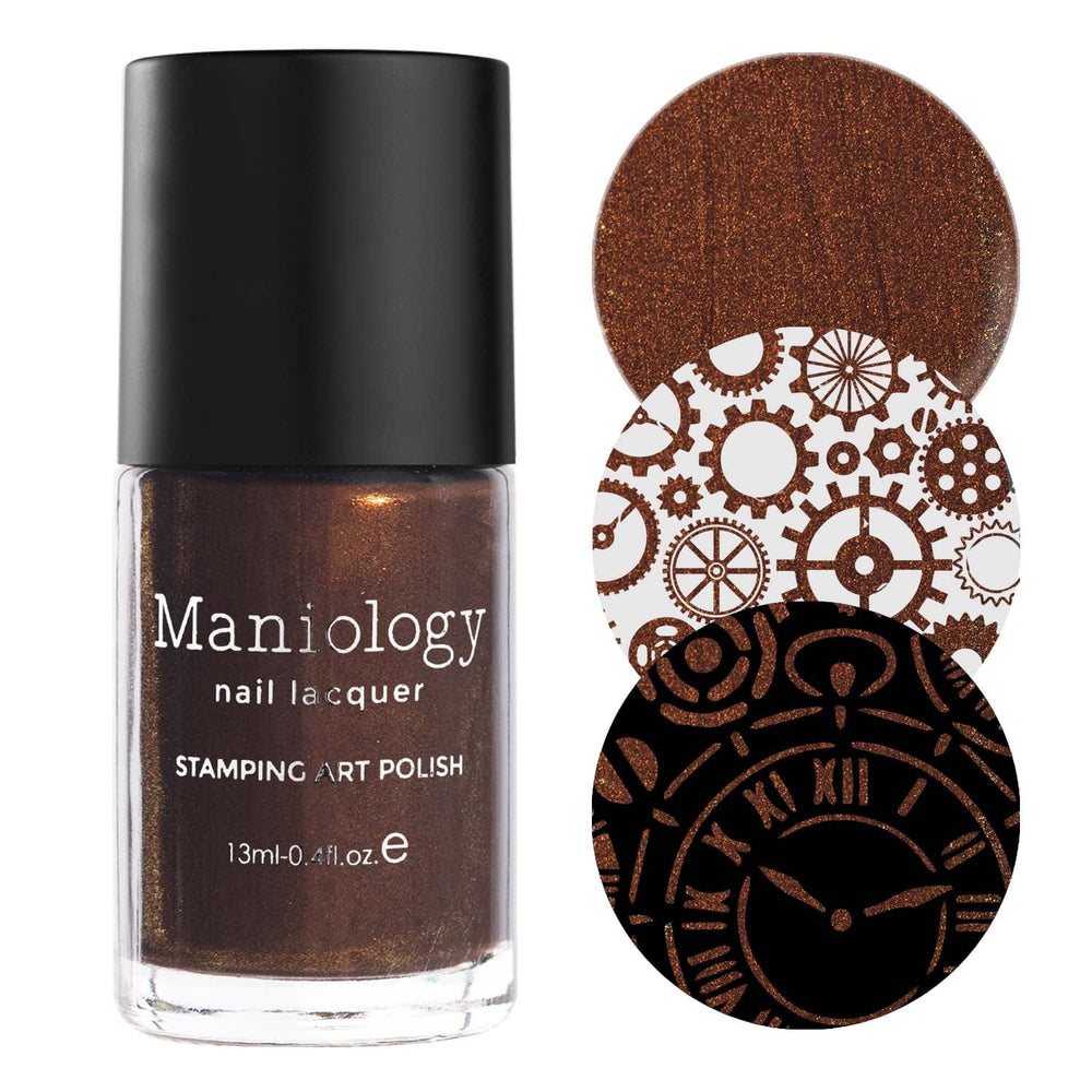 Mani x Me August 2023: Gaslamp (B480) - Chocolate Brown with Gold Shimmer Stamping Polish